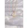 316L Çelik Gold Renk Beyaz Mineli Karışık Figürlü Tarot Kolye