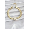 316L Çelik Gold Renk Beyaz Yonca Model Zirkon Taşlı Yılan Zincirli Kadın Bileklik