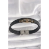 316L Çelik Gold Renk Gemi Dümen Figür Siyah Renk Çift Sıra Burgu Desenli Deri Kordon Erkek Bileklik