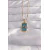 316L Çelik Gold Renk Mavi Mineli El Figür Tarot Kolye