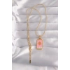 316L Çelik Gold Renk Pembe Mineli Güneş Model Tarot Kolye