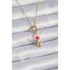 316L Çelik Gold Renk Renkli Kalp Figür Charm Model Kadın Kolye