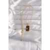 316L Çelik Gold Renk Siyah Mineli Yıldız Figür Tarot Kolye