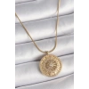 316L Çelik Gold Renk Zirkon Taşlı 12 Burç Madalyon Model Kadın Kolye