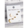 316L Çelik Gold Renk Zirkon Taşlı Hilal Model Kadın Küpe Seti