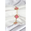 316L Çelik Gold Zincir Pembe Yonca Renk Bileklik