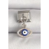 316L Çelik Gümüş Renk Nazar Boncuk Detaylı Göz Model Nomination Charm