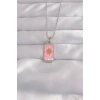 316L Çelik Gümüş Renk Pembe Mineli Güneş Model Tarot Kolye