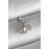316L Çelik Gümüş Renk Pembe Mineli Kalp Zirkon Taş Detay Tragus Piercing