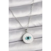 316L Çelik Gümüş Renk Zincir Beyaz Mineli Turkuaz Göz İşleme Model Kadın Kolye