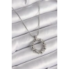 316L Çelik Gümüş Renk Zincir Zirkon Taş Detaylı Bombeli Halka Model Kadın Kolye