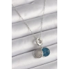 316L Çelik Gümüş Renk Zincir Zirkon Taşlı İşleme Mavi Simli Kadın Kolye
