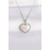 316L Çelik Zincir Gümüş Renk Beyaz Taşlı Bombeli Kalp Kolye