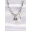 316L Çelik Zincir Gümüş Renk Zincirli Love Yazılı Kilit Kolye