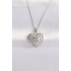 316L Çelik Zincir Gümüş Renk Zirkon Taşlı Kalp Kolye