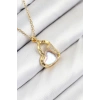316L Çelik Zirkon Taşlı Kalp Model Gold Renk Kadın Kolye