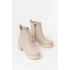 5109-3057 Bej Lastikli Fermuarlı Kalın Topuklu Günlük Kadın Bot