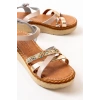730-015 Bej Garni Ortopedik Hakiki Deri Dolgu Kadın Sandalet