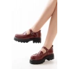 745-771 Bordo Rugan Kadın Günlük Yüksek Tabanlı Loafer Ayakkabı
