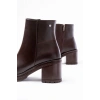 767-3020 Kahverengi Fermuarlı Kalın Topuklu Günlük Kadın Bot