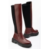 812-305 Bordo Arkası Streç Fermuarlı Günlük Kadın Çizme