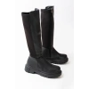 812-305 Siyah Arkası Streç Fermuarlı Günlük Kadın Çizme