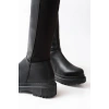 812-305 Siyah Arkası Streç Fermuarlı Günlük Kadın Çizme