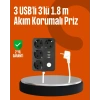 Akım Korumalı 3 USB Portlu 4’lü Priz 4.1A Hızlı Şarj