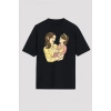 Anneler Günü Hediye Anne Kız Temalı Baskılı Oversize Bisiklet Yaka T-shirt - Siyah