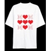 Anneler Günü Hediye MOM Kalp Baskılı Oversize Bisiklet Yaka T-shirt - Beyaz