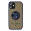 Apple iPhone 12 Kılıf Montreal Yüzüklü Silikon Kapak - Lacivert