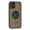 Apple iPhone 12 Mini Kılıf Montreal Yüzüklü Silikon Kapak - Yeşil