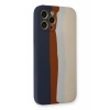 Apple iPhone 12 Pro Max Kılıf Ebruli Lansman Silikon - Lacivert-Krem