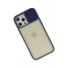 Apple iPhone 12 Pro Max Kılıf Palm Buzlu Kamera Sürgülü Silikon - Lacivert