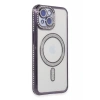 Apple iPhone 13 Kılıf Joke Simli Magneticsafe Kılıf - Derin Mor