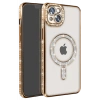 Apple iPhone 14 Kılıf Joke Simli Magneticsafe Kılıf - Gold