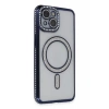 Apple iPhone 14 Kılıf Joke Simli Magneticsafe Kılıf - Lacivert