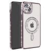 Apple iPhone 15 Kılıf Joke Simli Magneticsafe Kılıf - Derin Mor