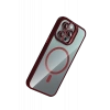 Apple iPhone 15 Pro Max Remim Lensli Magsafe Standlı Kapak - Bordo