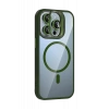 Apple iPhone 15 Pro Max Remim Lensli Magsafe Standlı Kapak - Koyu Yeşil