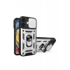 Apple iPhone 16 Kılıf Pars Lens Yüzüklü Silikon - Gümüş