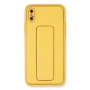 Apple iPhone XS Max Kılıf Coco Deri Standlı Kapak - Sarı