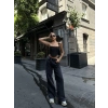 Arkadan Yırtmaçlı Jeans Kot Palazzo Pantolon - Siyah