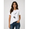 Astronot Ay Temalı Tişört Kısa Kol Yazlık Bisiklet Yaka T-Shirt - Beyaz