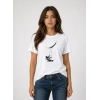 Astronot Ay Temalı Tişört Kısa Kol Yazlık Bisiklet Yaka T-Shirt - Beyaz