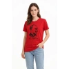 Atatürk Baskılı Tişört Kısa Kollu Bisiklet Yaka  T-Shirt - Kırmızı
