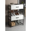 Ayakkabılık Ahşap 2 Kapaklı Metal Raflı 4 Katlı Çok Amaçlı Beyaz