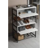Ayakkabılık Ahşap 2 Kapaklı Metal Raflı 4 Katlı Çok Amaçlı Beyaz
