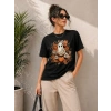 Balkabağı Hayalet Baskılı Tişört Kısa Kol Yazlık T-Shirt - Siyah