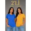 Basic Bisiklet Yaka Yazlık Slim Fit T-Shirt - Mavi - Hardal Sarısı